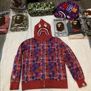Check Camo Shark Parka Size Full Zip Hoodie A Bathing Ape Bape Men’s size XL